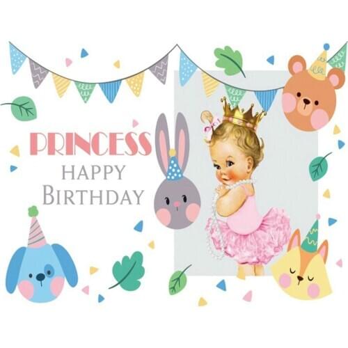Princess Happy Birthday Backdrop White Photography Background Holiday Celebration Photo Booth Studio Decor