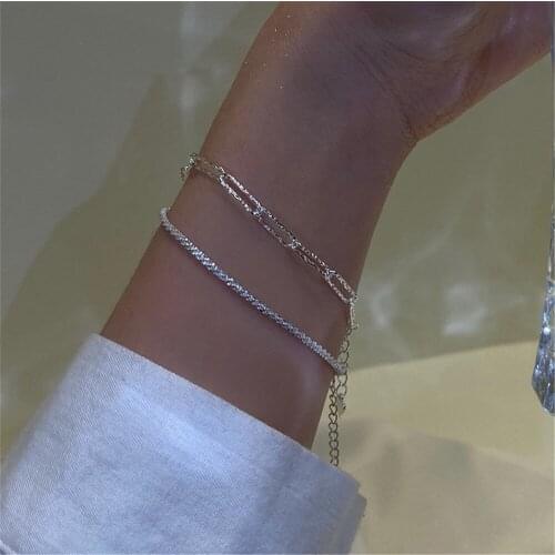 French Vintage Exquisite Female Sparkling Geometric Square Chain Stacking Bracelet Adjustable for Women Party Holiday Jewelry