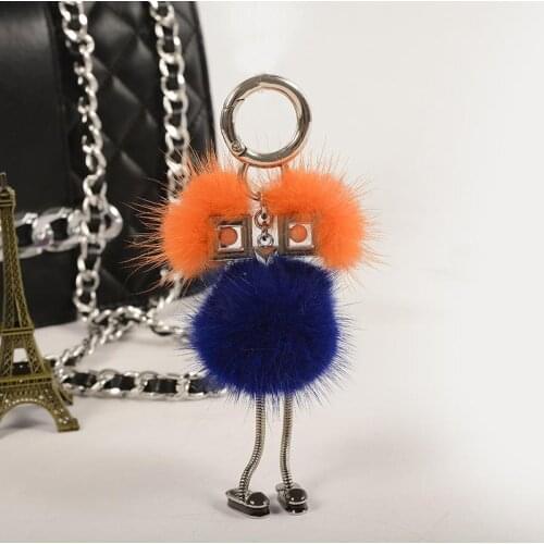 Classic Chain Luxury Mink Fur Pendant Cute Doll Keyring Bag Charm Holder Accessories Car/Mobile IIaveros Chaveiro Keychains