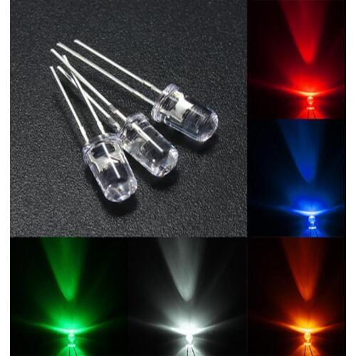100PCS/LOT Short Legs 16MM UltraBright Red/Green/Blue/White/Yellow Ultra Bright 5mm Round LED Diode F5 3.0-3.2V