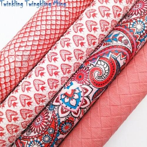 Hearts Printed Glitter Leather, Metallic Snake, Flowers Printed Synthetic Leather Faux Fabric 21x29CM Twinkling Ming KM497