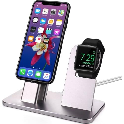 Creative For Apple Watch Series 3/2/1 Stand Metal Charge Stand for iPhone Xs Max 6/7/8 Plus Charging Dock Silver Desk Holder
