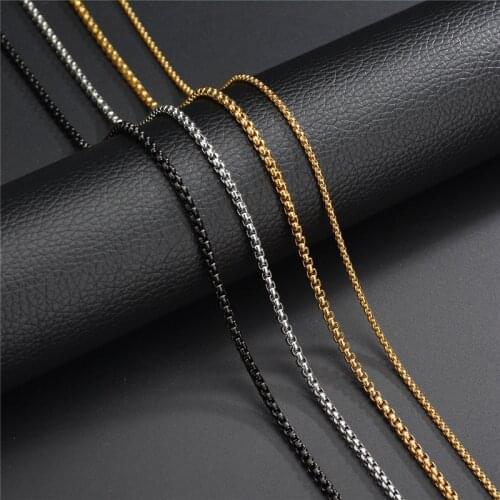 LETAPI 2021 New Fashion Punk Vintage Black Gold Silver Color Stainless Steel Round Box Chain Necklaces For Women Men