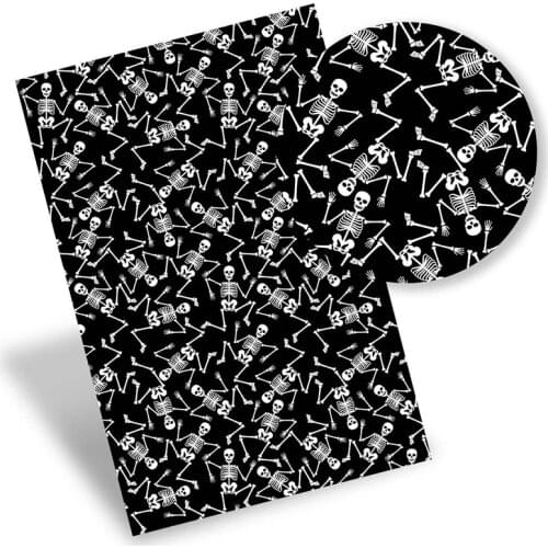 IBOWS Faux Leather Sheets Skull Theme Synthetic Leather Printed Vinyl Fabric DIY Handbags Bow making Supplies 0.8mm 22*30cm/pc