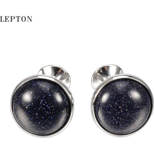 Lepton Blue sand stone Cufflinks for Mens Low-key Luxury Blue Spot Stone Cufflinks Mens Shirt Cuffs Cuff links Relojes gemelos