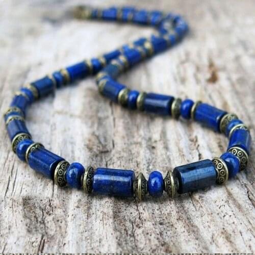 Mens Lapis Lazuli Necklace, Mens Beaded Necklace, Choker Necklace, Mens Beaded Jewelry