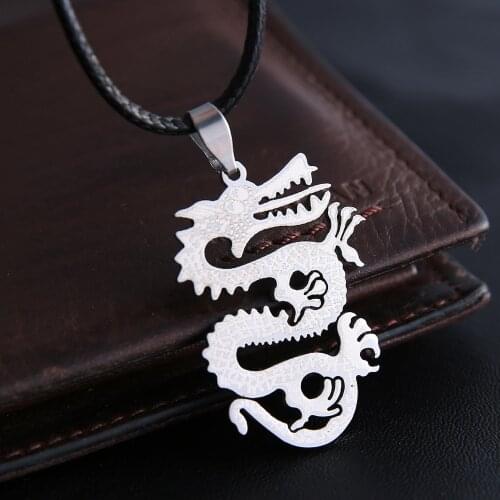 Men Punk Dragon Stainless Steel Necklace New Fashion Leather Chain Animal Dragon Pendant Necklace 2021 Trendy Male Jewelry Gift