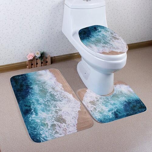Non-Slip Bathroom Carpet 3pcs Set Peacock Feather Bath Mat with Toilet Seat Cover tapete para banheiro tappeti Toilet Floor Mat