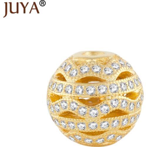 Wholesale DIY Jewelry Supplies Spacer Beads 12mm /Gold/Rose Gold Best Quality Micro Pave CZ Crystal Metal Round Ball Bead
