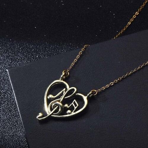 QIMING Hollow Love Music Heart Pendant Necklace For Women Musical Teacher Graduation Gift Music Not Jewelry Sister Necklace