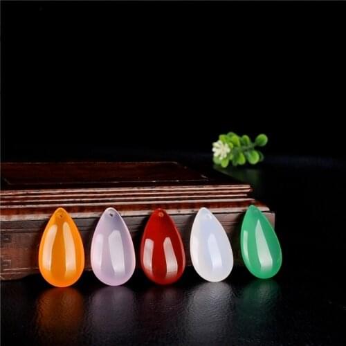 Natural Green Chalcedony Water Drop Jade Pendant Necklace Chinese Agate Hand-Carved Charm Jewelry Amulet Fashion Men Women Gifts