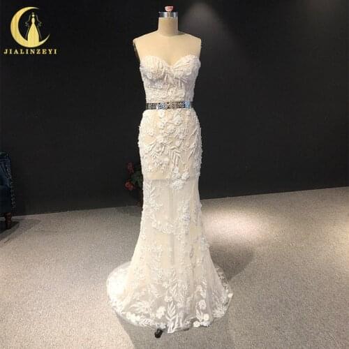 Rhine real Sweatheart Lace Appliques Flowers Sexy Mermaid New Arrival Wedding dresses Wedding gown