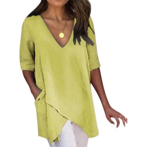 Casual Summer Women Irregular Solid Color Midi Sleeve Loose T-Shirt Top 2020 New Fashtion Plus size Womens wear