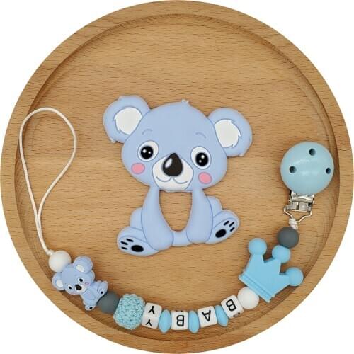 Koala Baby Teether Customized Pacifier Clip Chain Set Food Grade Silicone Chews Nurse Gift Toys Teething Necklace