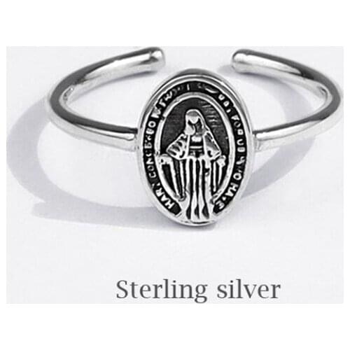 Season Gate 925 Sterling Silver Personality Retro Creative Figure Statue Adjustable Size Open Ring SR133