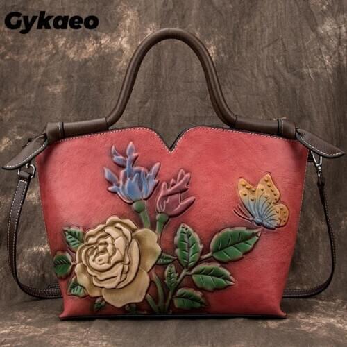 Printing Flower Luxury Handbags Women Bags Designer Fashion Tote Bag Mother Genuine Leather Handbag Lady Messenger Shoulder Bags