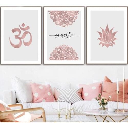 Pink Meditation Canvas Painting Buddha Statue Lotus Poster Buddha Buddhism Prints Namaste Quotes Poster For Living Room Wall Art