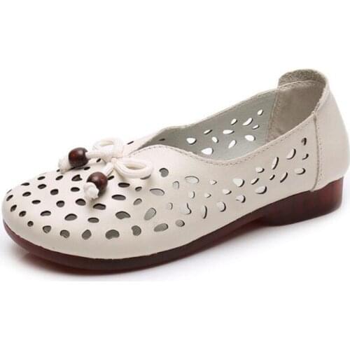 Most popular 2019 Hollow Cowhide Summer Leather Sandals Women Casual Sandals Comfortable Flat Wdges Shoes Woman Summer Sandals