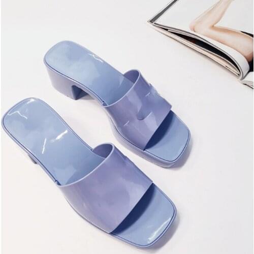 New fashion medium high heels square sandals toe shoes open beach shoes casual summer slippers female jelly womens shoes