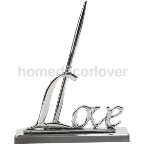 Wedding Reception Party Silver Guest Book Signing Pen with Love Sign Pen Stand Holder Table Decor