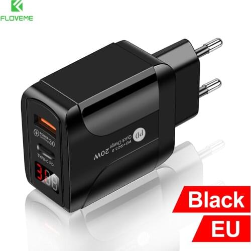 FLOVEME 5V 4A Type C USB Charger Quick Charge 3.0 20W PD Fast Charging Digital Display Phone Charger For iPhone Samsung Xiaomi
