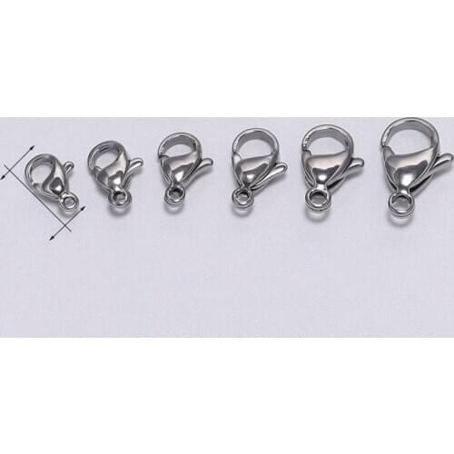 30Pcs/lot 9-15mm Stainless Steel Lobster Claw Clasps Hooks Connectors For DIY Necklace Bracelets Jewelry Making Findings Supply