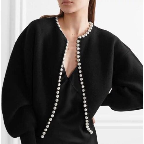 Elegant Pear Buttons Black Cardigans Women Autumn Winter Oversize Long Sleeve Fashion Ladies Knitted Jacket 2020
