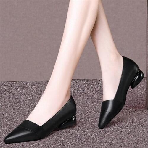 Female Casual 5cm Wine Red Square High Heel Shoes Zapatos De Mujer Women Fashion Black Comfort European Stylish Shoes E6860
