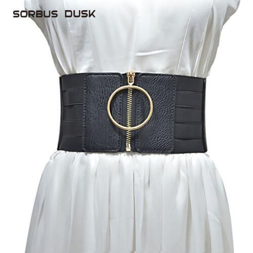 Fashion new black bow fold cummerbund Sexy Woman Zipper Belt wide Womens belts punk Fashion dress waistbands lady