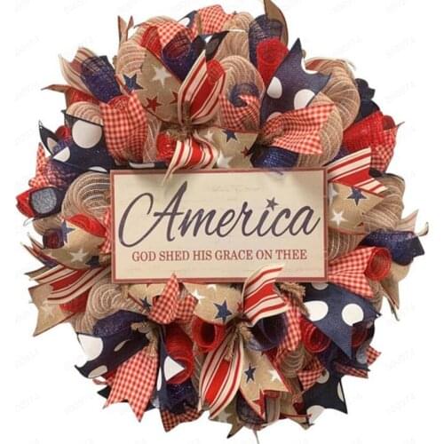 1 Pcs Round Wreath Creative Cloth Sunflower Floral Garland Decor Hanging Front Door Wall Wreath For Independence Day Accessories