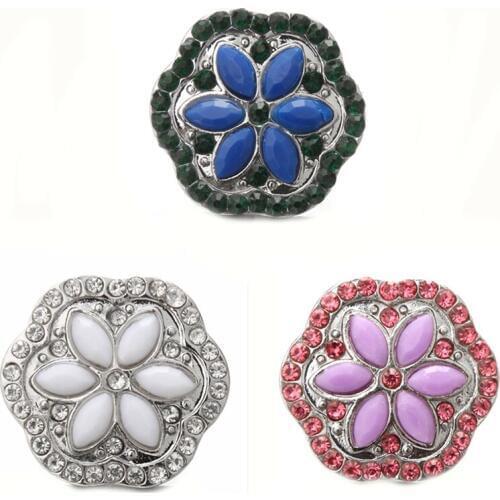 10pcs/lot New Charming Rhinestone Flower 18MM snap buttons fit DIY snap jewelry necklace Colorful wholesale