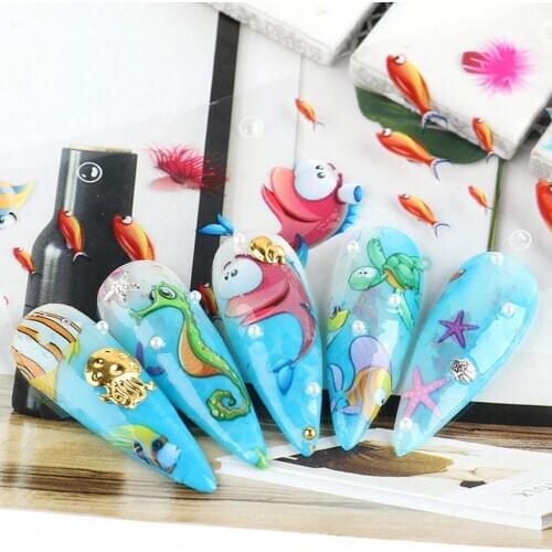 10Pcs Sea World Animals Decal Nail Art Manicure Decor Transfer Foil Stickers