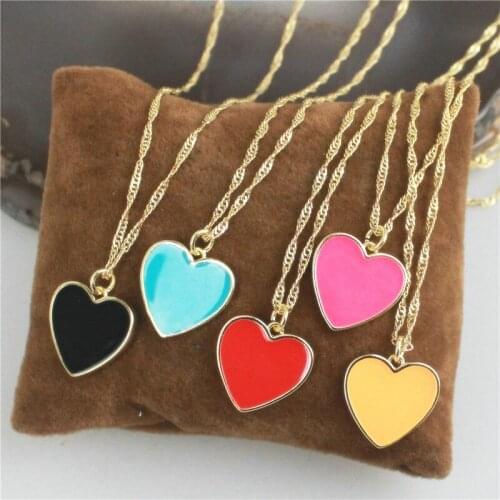 18inch 15pcs/lot New design plated necklace,colorful heart shape enamel charm jewelry,popular copper chain necklace wholesale
