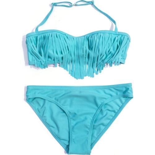 2020 Tassel Bikini For Girls With Pads Bandeau Children Swimwear Kids Two Piece Swimsuit 8-14 Years Old Swimming Suits Beachwear