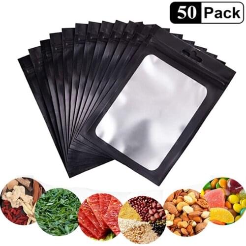 50Pcs Zip Lock Resealable Mylar Bags Matte Clear Window Package Foil Food Bag Hang Hole Plastic Zipper Pouches for Electronics