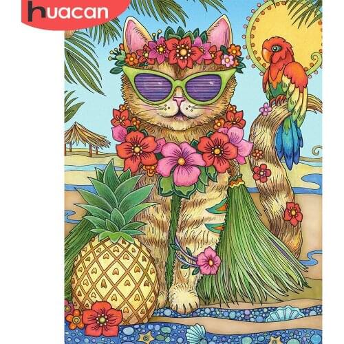HUACAN Cat 5D Diy Diamond Painting Animal Embroidery Parrot Cross Stitch Rhinestones Picture Childrens Room Decor