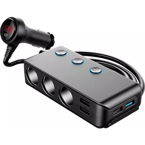 USB Port Car Charger USB Charger Voltmeter with 3 Way Car Cigarette Lighter Socket Splitter 120W Power Adapter Charger