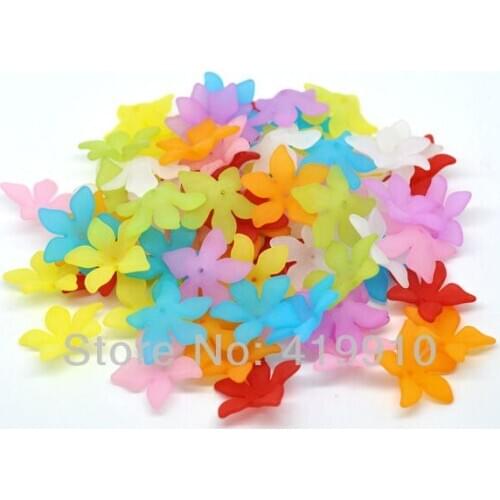Free shipping-80PCs Mixed Multicolor Lily Flower Frosted Acrylic Beads End Caps Findings 28x7mm J1149