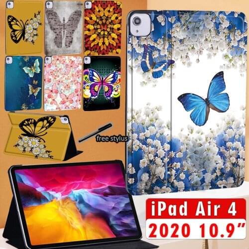 PU Leather IPad Case for IPad Air 4 2020 10.9 Inch Tablet Stand Folio Cover Protective Shell + Free Stylus