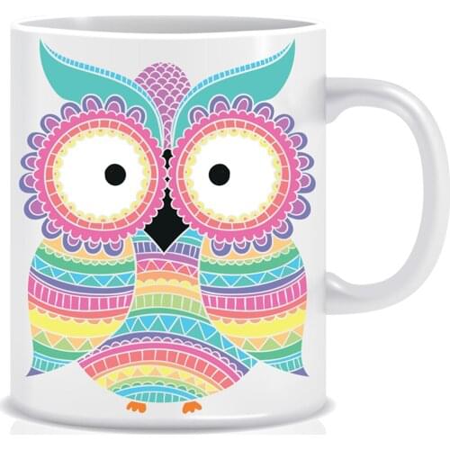 Custog Porcelain Mug Fun Design For Coffee Funny Gifts for Women and Men 12oz Colorful Owl