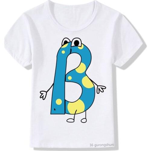 Funny English Alphabet Cartoon Pattern T-shirt Boy Girl T Shirt Summer Tops Casual Shirt Unisex Short Sleeve Kids Clothes