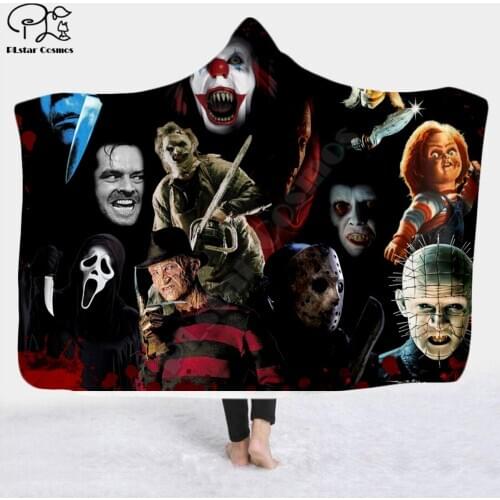 Halloween Michael Myers Horror Hooded Blanket Adult child Sherpa Fleece Wearable Blanket Microfiber Bedding 01