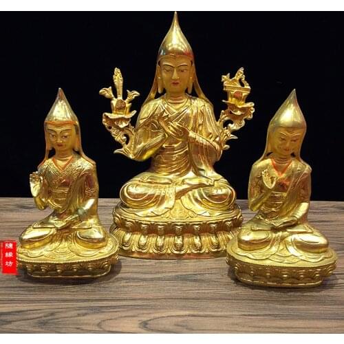 GOOD --large # Buddhist Buddhism efficacious Protection Tibet Nepal Gold-plated brass gold Master Kaba Buddha statue-A set