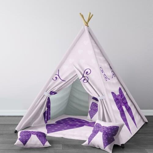 Play Tent for Kids Wigwam Portable Indoor Playground Tents Children Bedrooms Decorative Princess Purple Ribbon Model 139