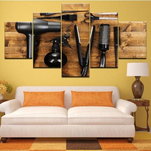 Canvas Wall Art Pictures 5 Piece Hairdressing Tools Scissors Comb Painting Print Barbershop Beauty Salon Poster Home Decor Frame