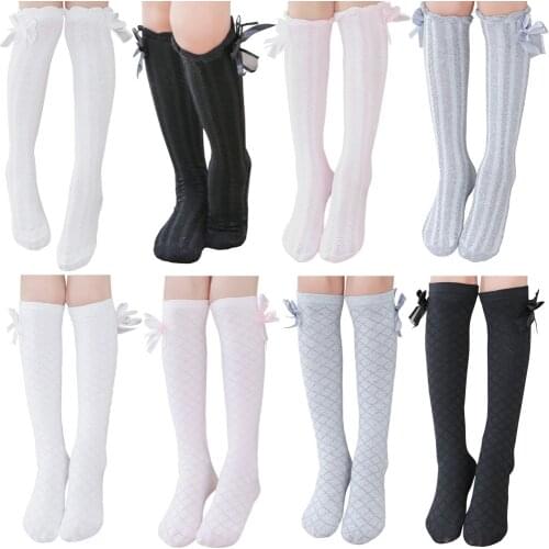 8pcs Girls Knee Socks Cotton Sweet Bow Overknee Tights Children School Thread Stockings Under Dress Wear Gifts for Kids Ladies