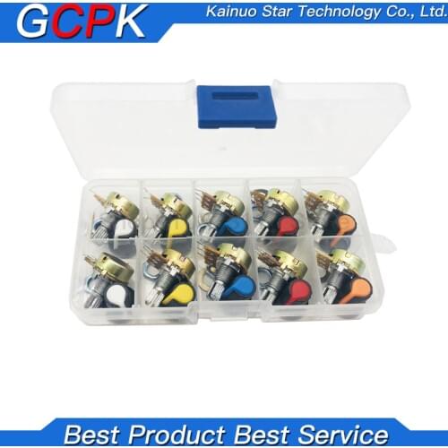 WH148 Potentiometer Kit B1K 2K 5K 10K 20K 50K 100K 500K 1M 15mm Linear Taper Rotary Potentiometer Resistor Set 3pin With Cap