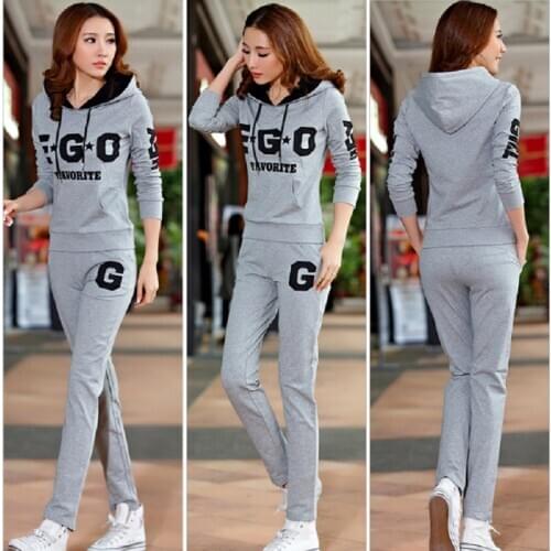 Autumn and spring new Fashion women suit womens tracksuits casual set with a hood fleece sweatshirt two pieces set