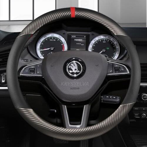38CM Carbon Fiber+Leather Car Steering Wheel Cover for Skoda Octavia A5 A7 RS Octavia 2 3 Combi Auto interior Accessories