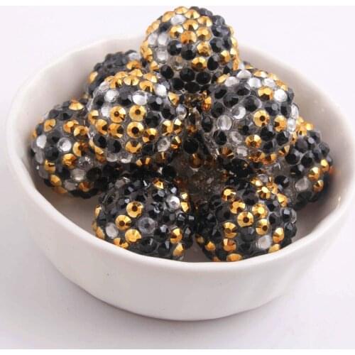 Kwoi vita 20mm gold/black/clear rainbow color 100pcs/lot Chunky Resin Rhinestone Beads Ball for Kids Girls Jewelry Making